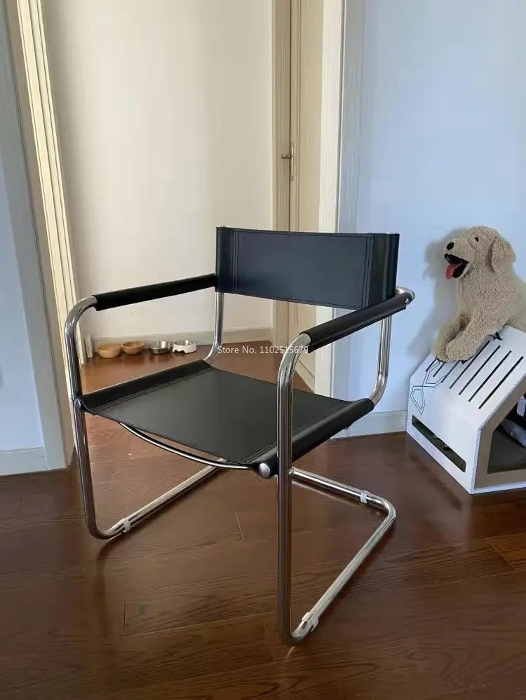 Description Picture 2 of itemChair Designer Single Sofa Stainless Steel Chair Living Room Medieval Stainless Steel Saddle Leather Leisure Chair