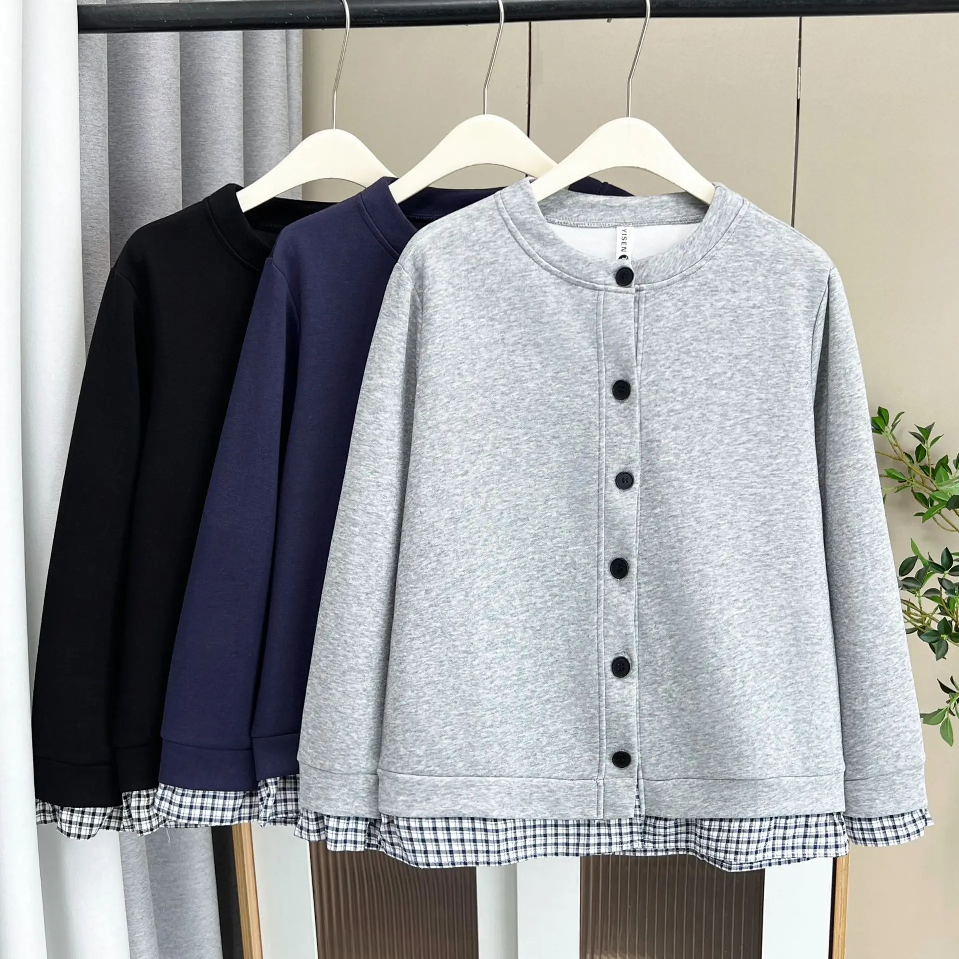 Fashion Plus Size Women's Jacket New Style 2025 Autumn Casual Plaid Patchwork Wearing Cardigan Coat 2559