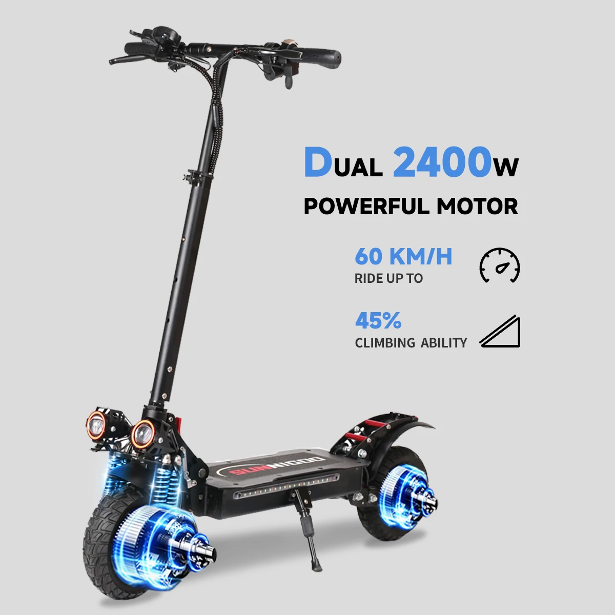 Stalnigoo-Trottinette Électrique Pliable de 48V et 2400W pour Adulte,  Moteur de 60 km/h, 10 Pouces, Hors Route, Cadeau