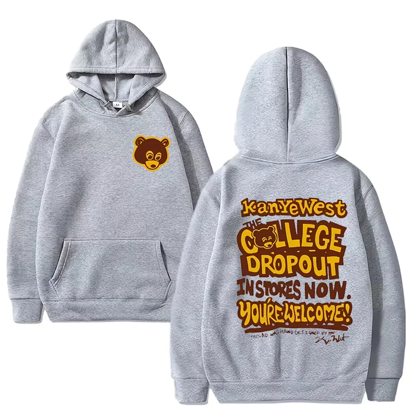 Vintage Kanye West College Dropout Graphics Hoodie Men Women ' s Harajuku Clothes Fleece Long sleeve Unisex pullover Sweatshirt