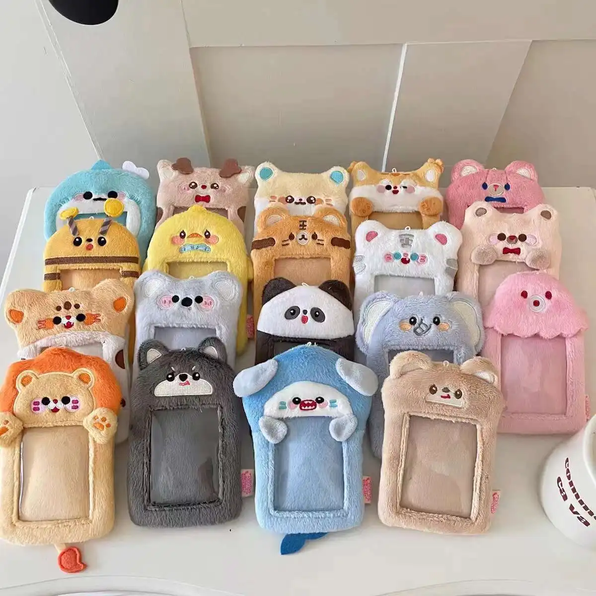 Cartoon Animal Series Plush Keychain 3 Inch Photo Card Holder for Students