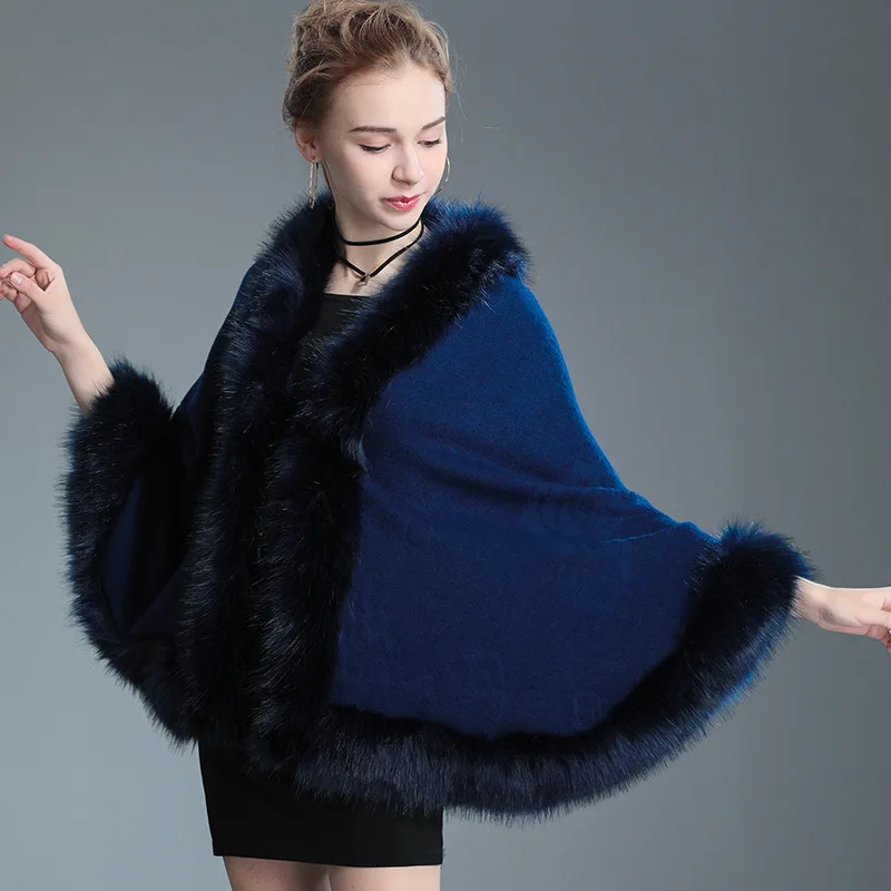 Frauen Faux Fuchs Pelz Schal Luxus Warme Kaschmir Fühlen Wrap Dame Klassische Strickjacke Herbst Winter Einfarbig Mantel Drop schiff – Detail 32