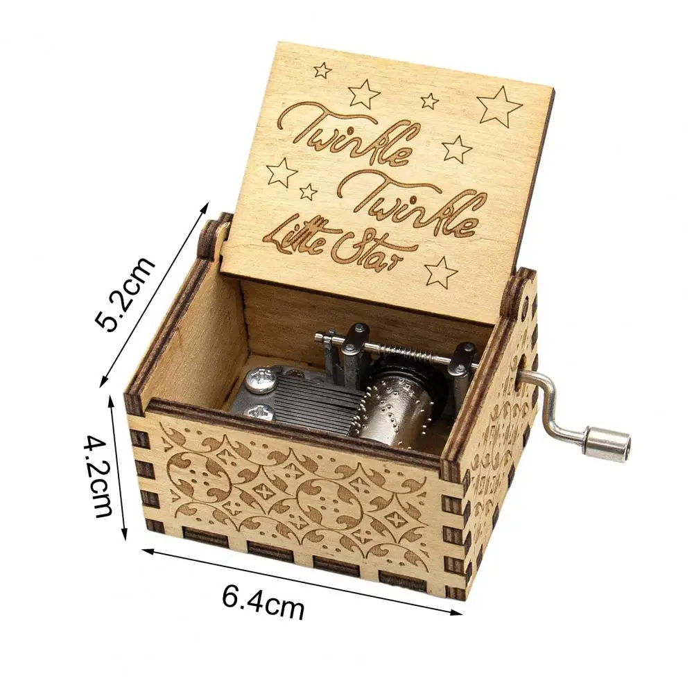Wooden Music Box Manual Handle Soothing Melody Engraved Words Mini Mechanical Musical Box Girlfriend Boyfriend Wife Husband Birt
