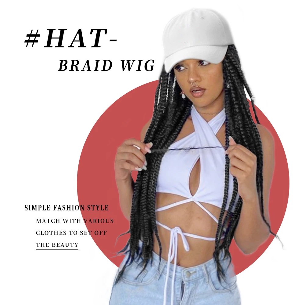 22Inch Synthetic Baseball Cap Wig Braided Hair Fashion Natural New Men And Women Universal Braid Wig Cap