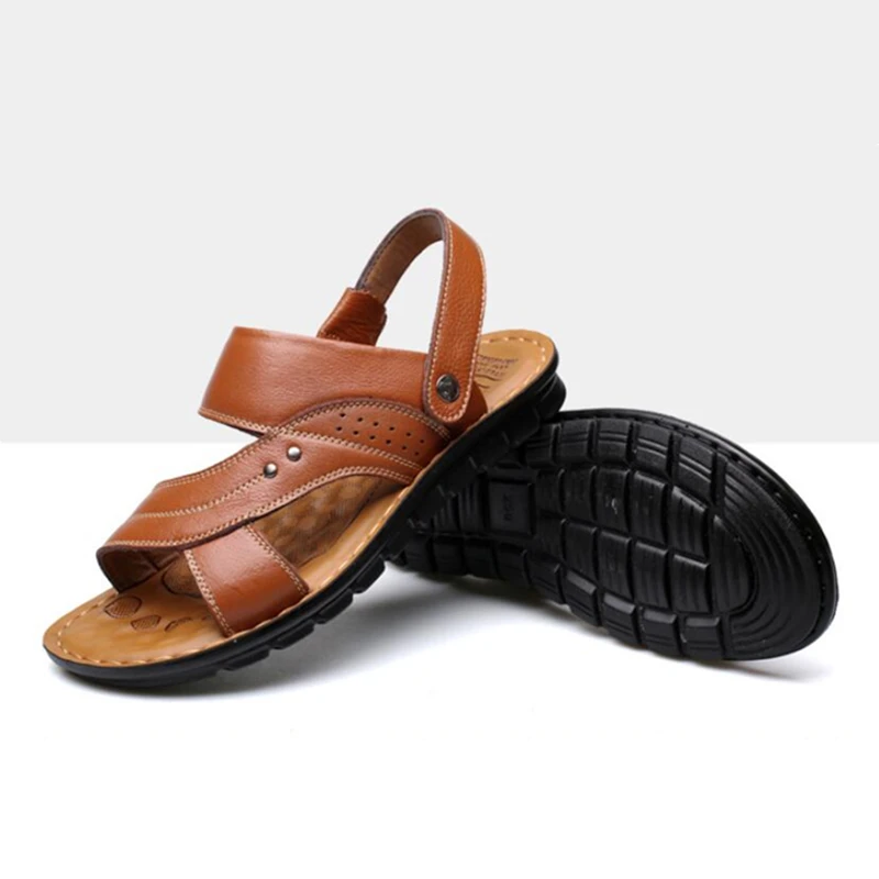 

High Quality Summer Sandals Men Genuine Leather Shoes Fashion Casual Slippers Man Shoes Plus Size Roman Beach Shoes Gladiator
