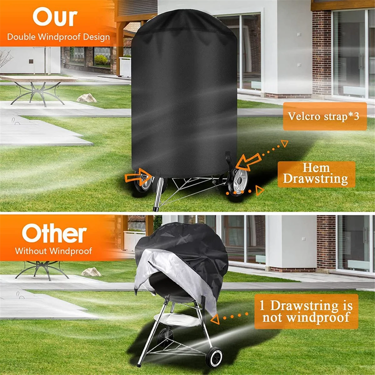 BAAU Grill Cover for 22 Inch Charcoal Kettle Outdoor Waterproof BBQ Cover for 22 Inch Charcoal Kettle Grills Black