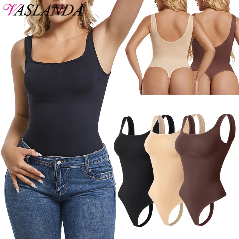 

Bodysuits for Women Tummy Control Shapewear Seamless Square Neck Thong Bodysuit Sculpting Shaper Tank Top Jumpsuit