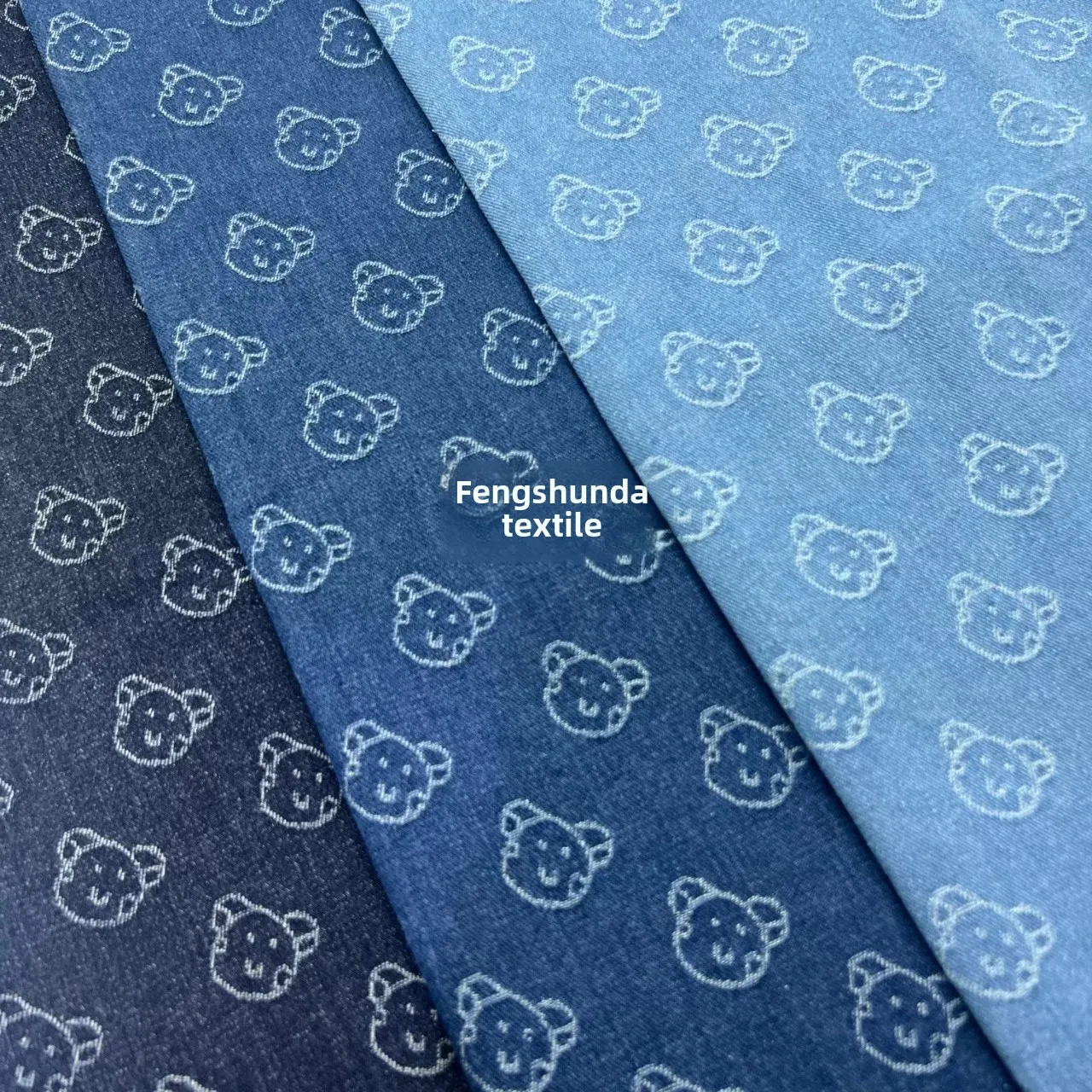 Cartoon Bear Embroidered Washed Denim Fabric Children's Outerwear Skirt Bag Clothing Material Home Decor from Mainland China