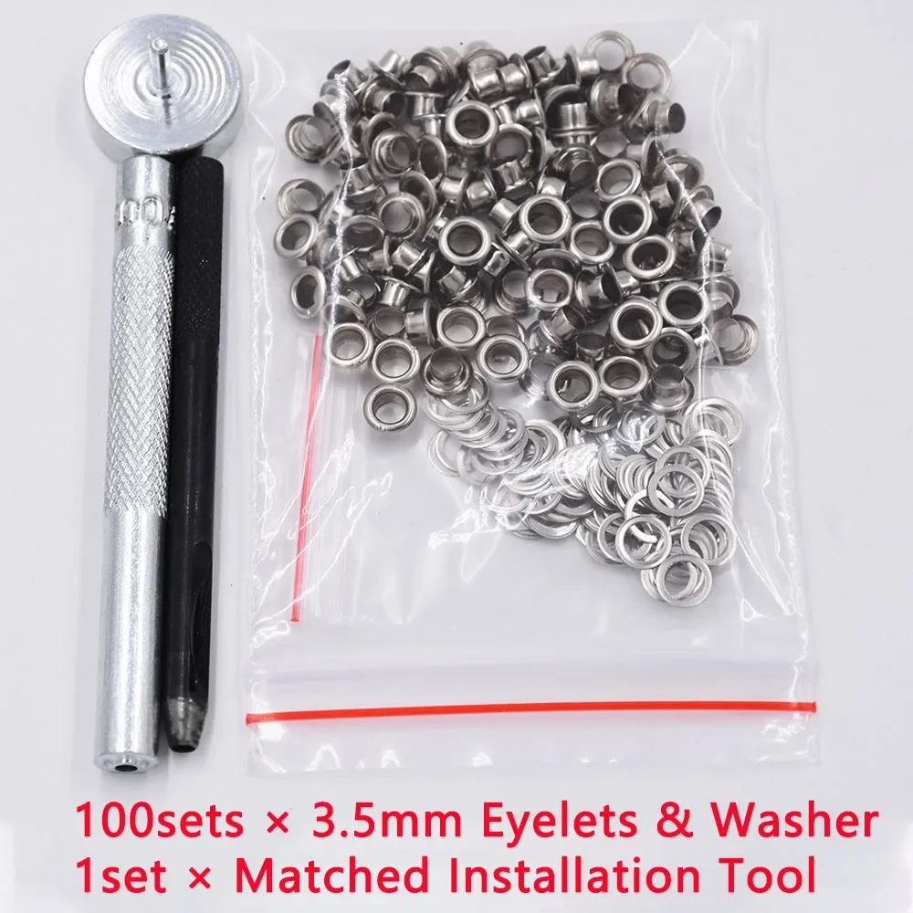 100 комплектів металевих люверсів 3,5-17 мм із установлером. Набір інструментів для петель для петель для шкіряного ремесла, одягу, взуття, штор