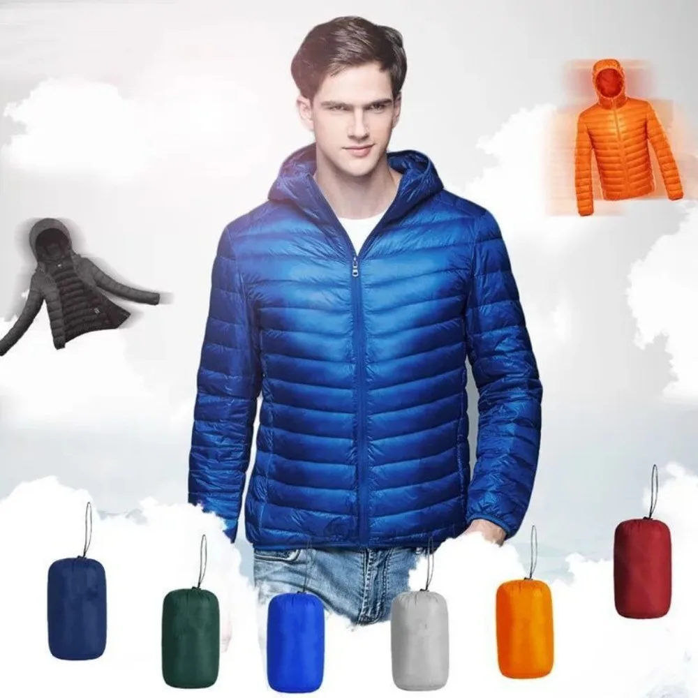 2023 Lightweight Autumn Winter Down Jacket Men Puffer Jacket Waterproof Hooded Short White Duck Down Men's Clothing Jacket Coat