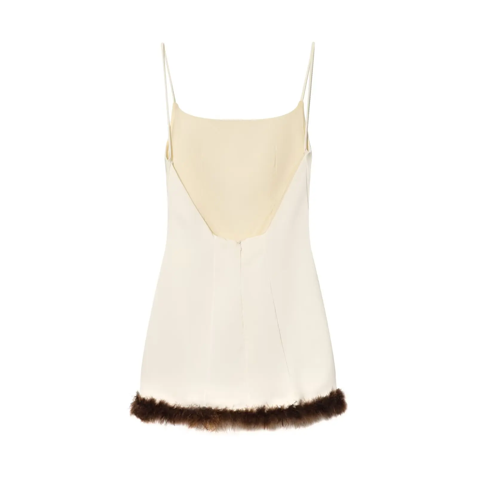 Sexy Feather Splice Backless Sling Dress Women Chic Sleeveless Satin Elegant Slim Mini Dresses Lady Evening Party Dresses ﻿