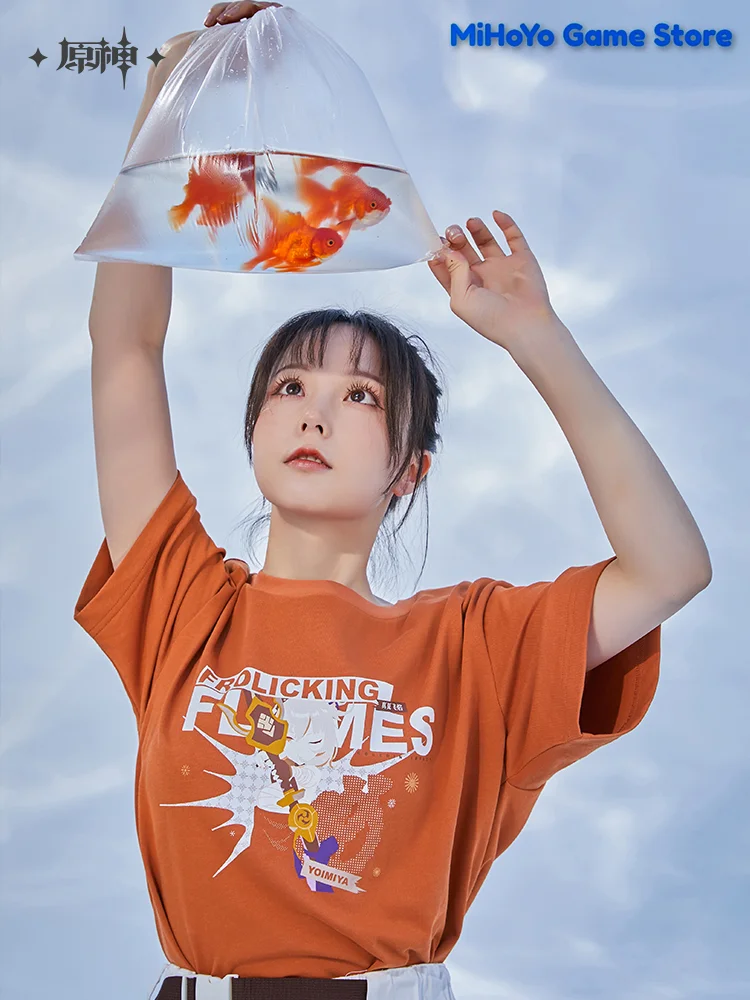 

Футболка Yoimiya MiHoYo, оригинальный официальный костюм для косплея Genshin Impact, Квадратичный, подарки Yoimiya, топы из серии отпечатков