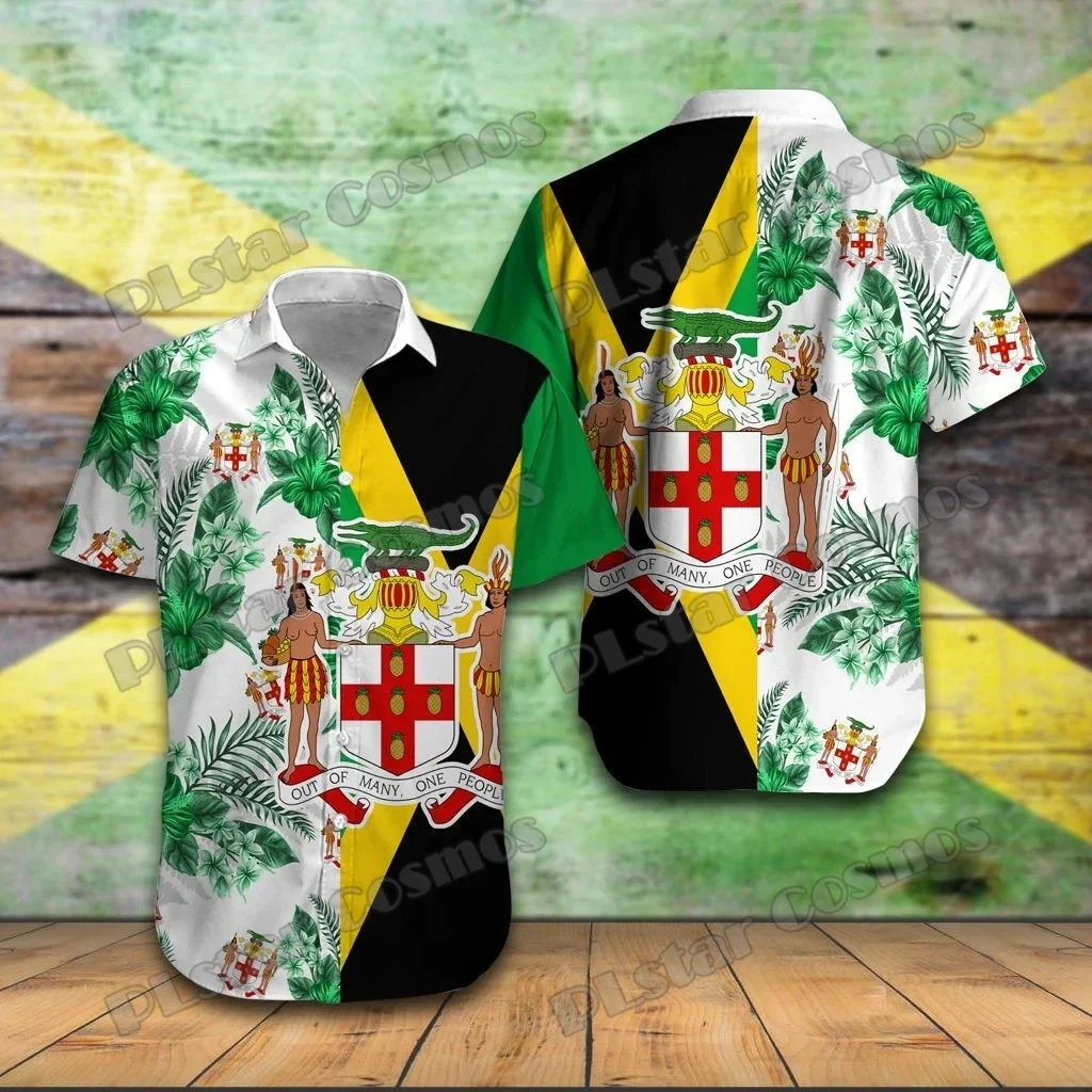 

PLstar Cosmos Jamaica Lion Coat Of Arms Hawaii Pattern 3D Printed Mens Hawaiian Shirt Summer Unisex Casual Beach Shirt DXS09