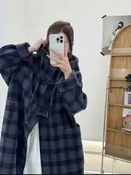 Cappotto di lana double face retrò di fascia alta per l'autunno e l'inverno da donna Cappotto di lana lungo allentato stile pigro nuovo stile pigro 1