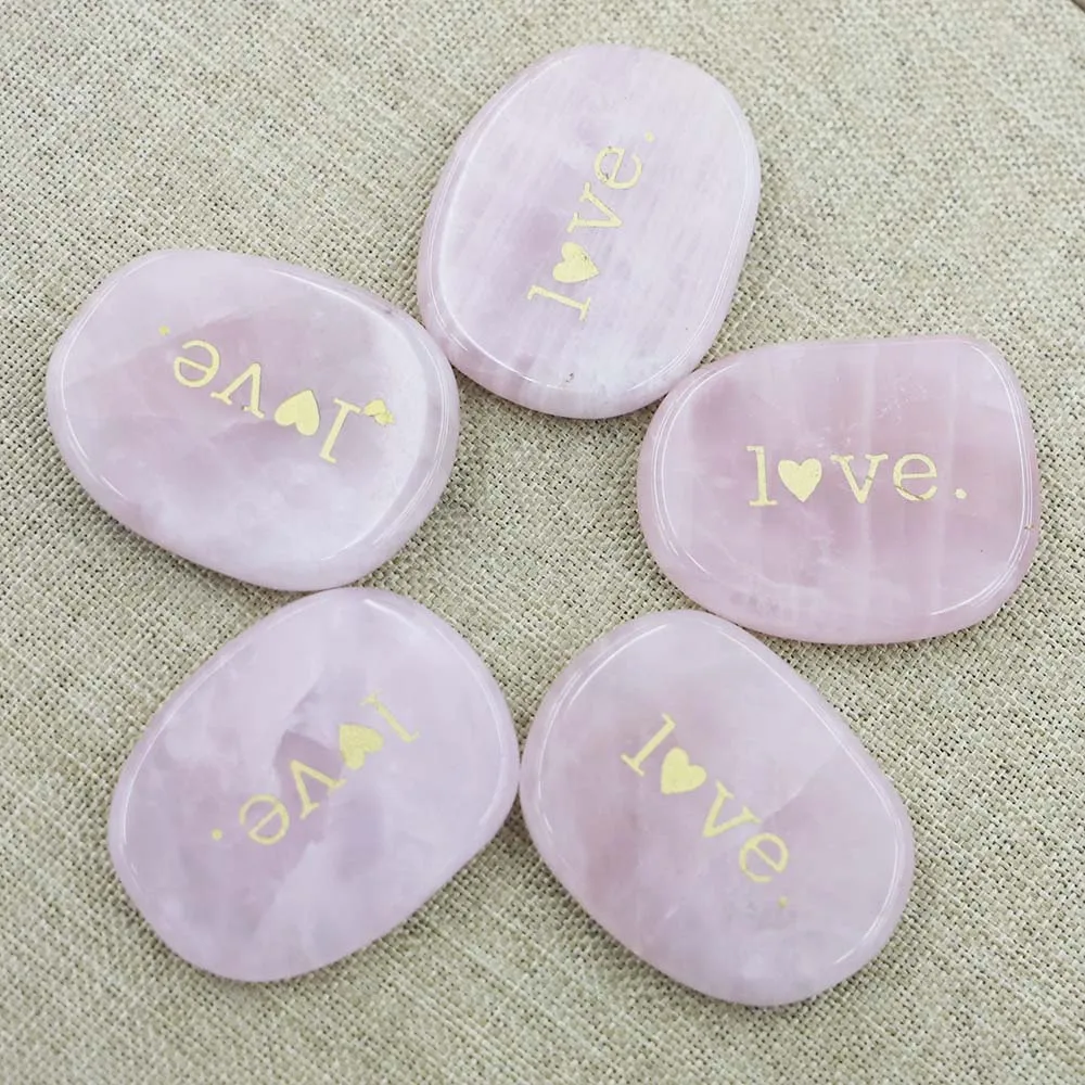 Natural Stone Rose Quartz Crystal Ellipse Irregular Letters LOVE Ornament Reiki Charm Fashion Home Decoration Holiday Gift 10Pcs
