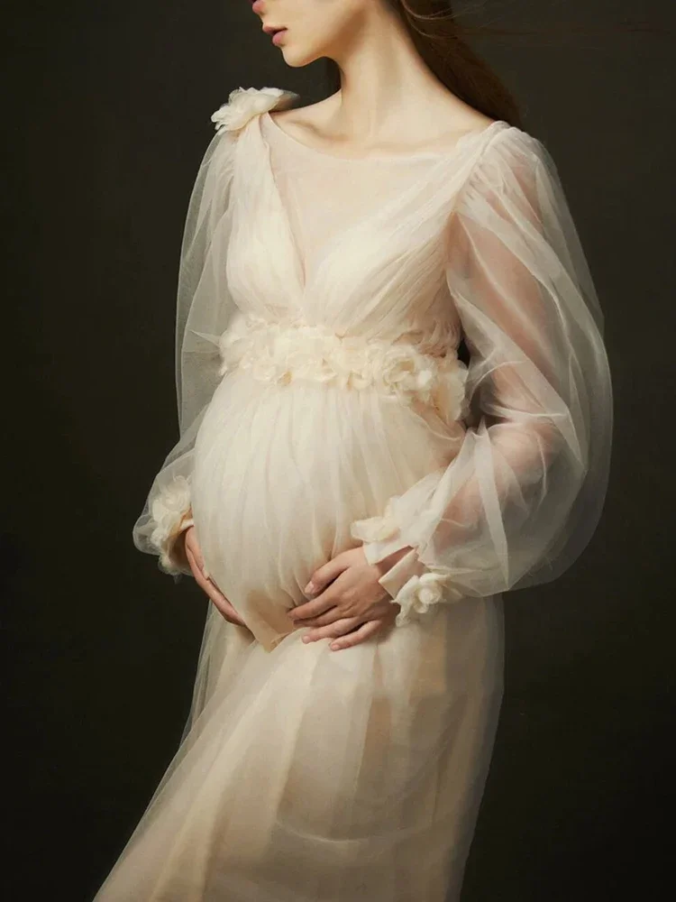 

Элегантные платья для беременных для фотосессии для беременных женщин однотонное Сетчатое платье макси из пряжи с V-образным вырезом для беременных фотографий