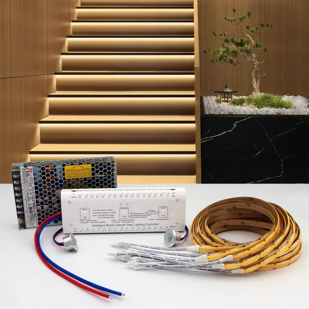 

Intelligent Motion Sensor LED Stair Lighting 1.5m Long Cuttable LED Strip Light for Indoor Stair LED Step Light