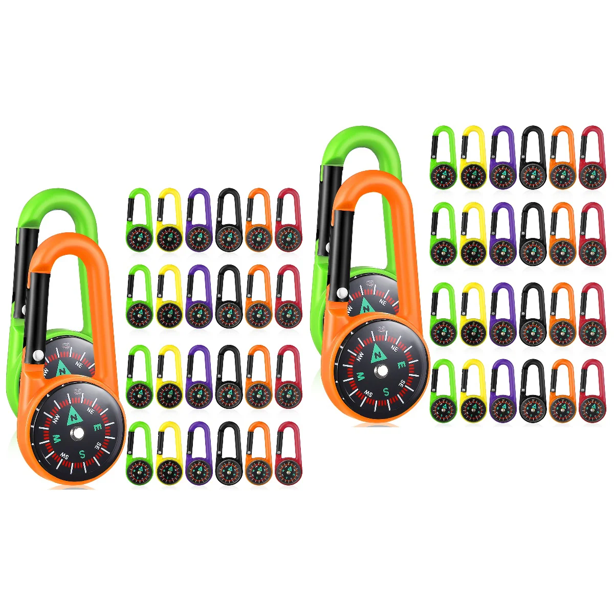 

48 Pcs Plastic Compass Guide Hiking Gear Small Clip-on Carabiners Belt Directional Portable Keychain Travel Climbing