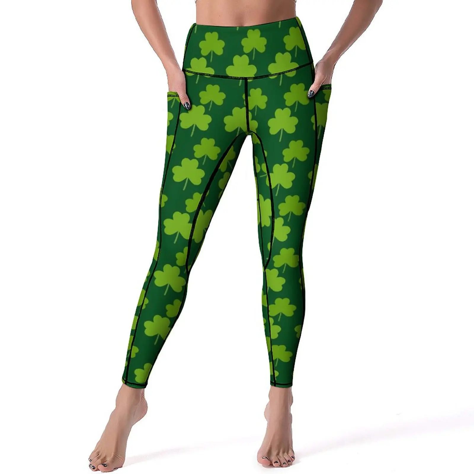 StPatricksDayLeggingsLuckyGreenShamrockWorkOutYogaPantsHigh