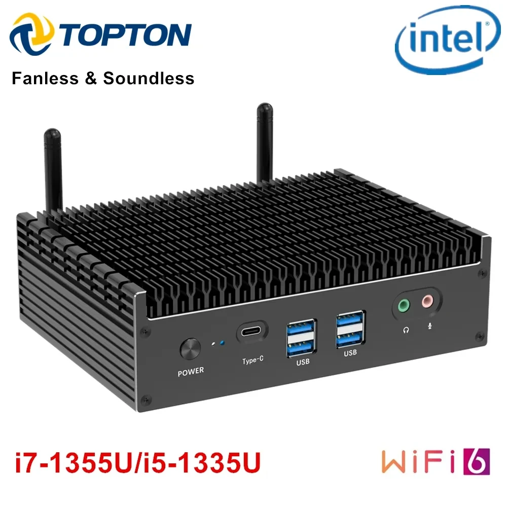 13th Gen i7 1355U i5 1335U Fanless Intel Gamer Mini PC 2*2.5G LAN PCIE4.0 DDR4 Tunderbolt 4 eGPU Desktop PC Mini Computer WiFi6 3