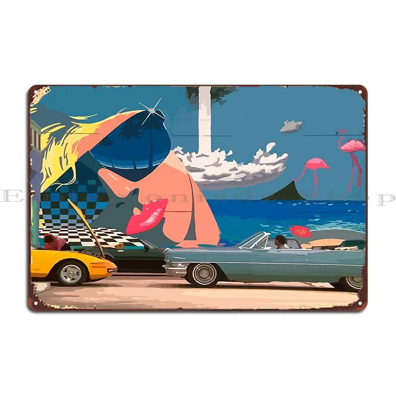 Miami Vice Retro Metal Platform Custom Club Bar Design Classic Bar Cave Tin Sign Poster