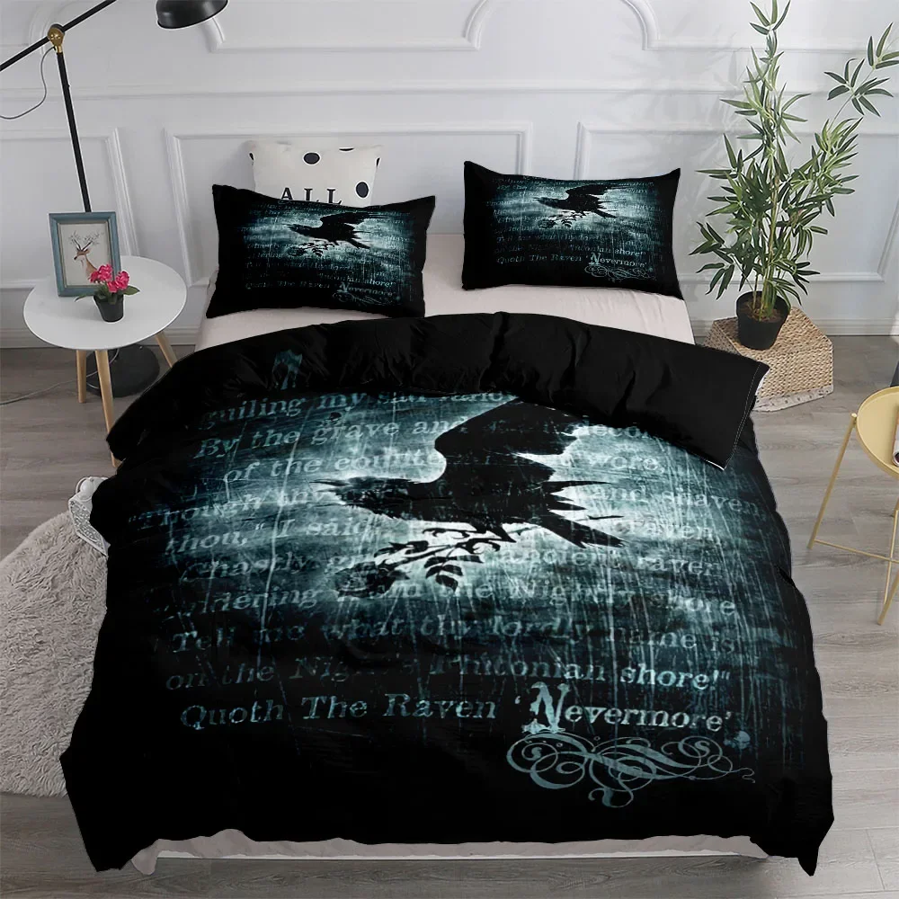 Floral Garden Gothic Raven Duvet Cover Set King Queen Double Full Twin Single Size Bed Linen Set