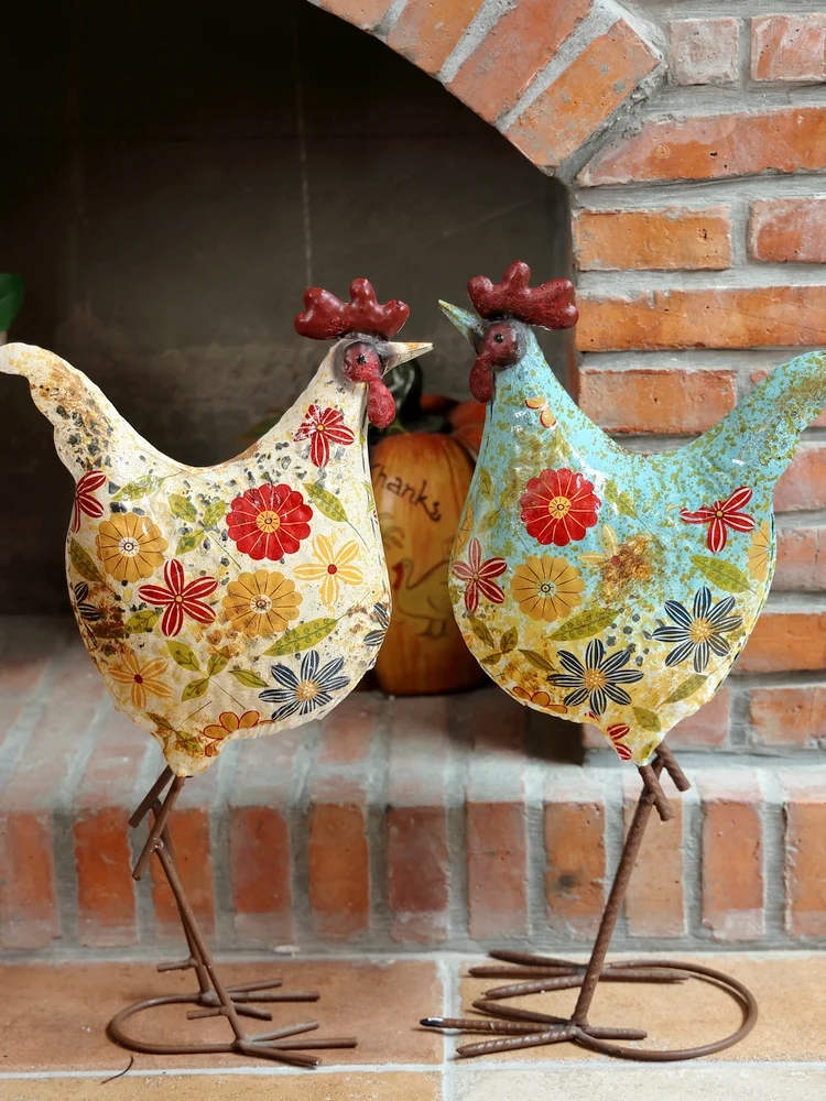 소박한 미국식 철제 수탉 장식품 화려한 꽃 빌라 정원 마당 바닥 장 상품 장식 액세서리