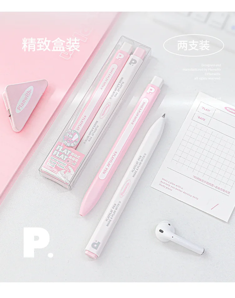 2 stücke Planwith Nette Gel Stift Set Komfortable Flache Stange INS Schule Schreibwaren Stifte Effiziente Büro Lernen Liefert Fließend Schreiben – Detail 12