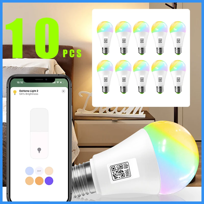 

Умная Светодиодная лампа E27 RGB + CW + WW с таймером и Wi-Fi, 10 шт.