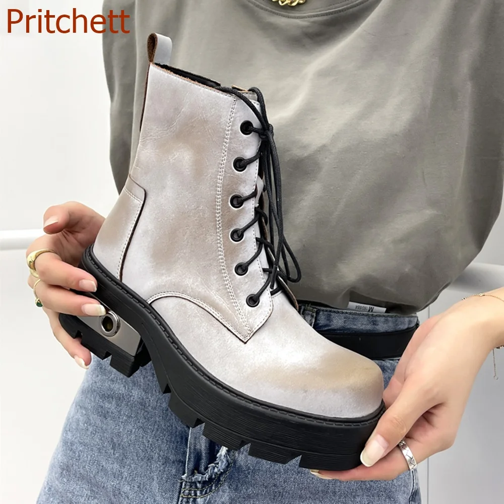 

Round Toe Square Heel Women Boots Cross Tied Flat Sole Mid Calf Fashion Casual Comfortable Party Women Shoes 2023 New Arrivals