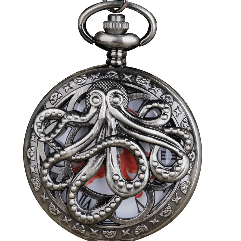 

Octopus Design Grey Quartz Pocket Watch Retro Exquisite Chain Bracelet Necklace Men's Children's Clock Gift
