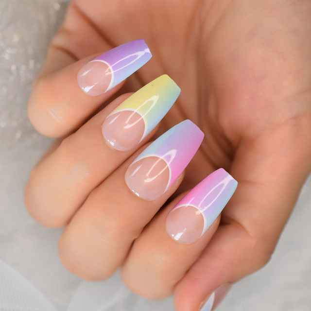 Fingernails Nail Supplies For Professionals Short Size Orange Nails High Light Presse On Nails False Nails Art 24/pcs Set