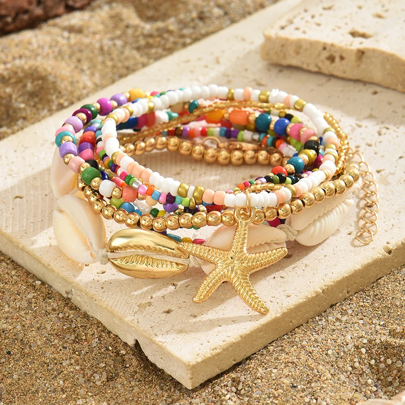 ZXTGBQ 16 Stück Armbander Damen - Boho Strand Schmuck Mit Muscheln