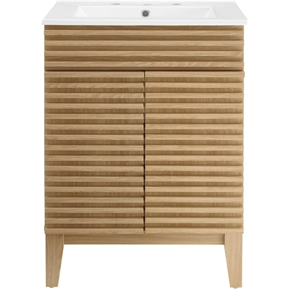 Render Vanity Floor, 24 Inch, Oak/White Sink bathroom vanity  bathroom cabinet  bathroom sink cabinet   bathroom sink cabinet 6