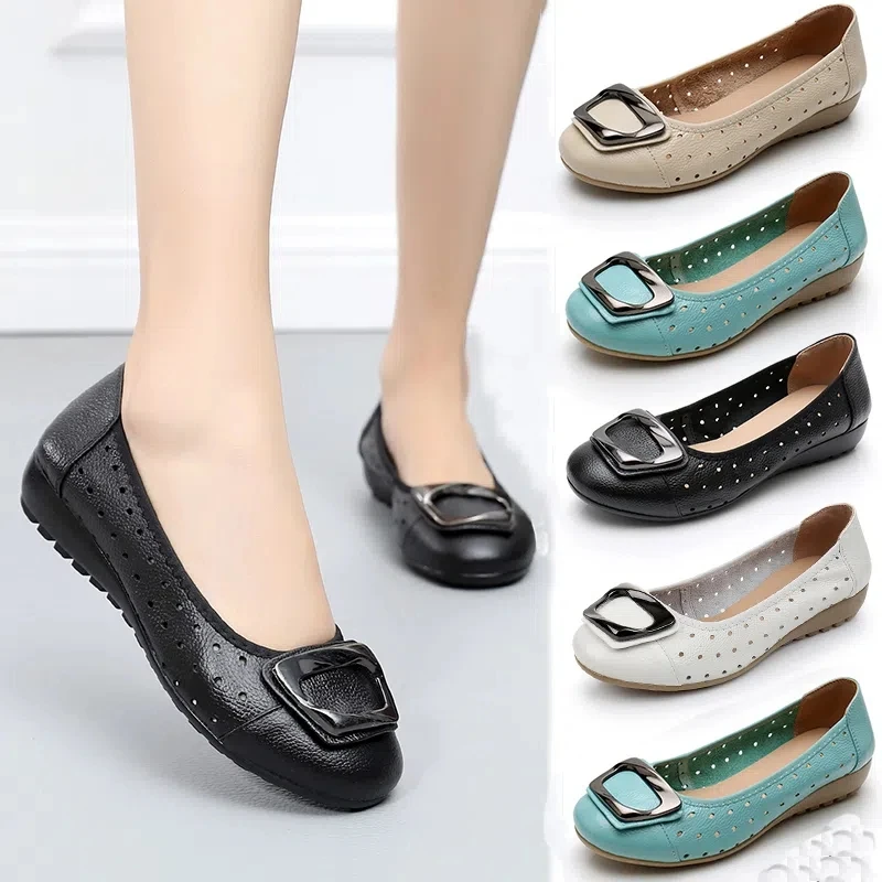Vintage Women Flat Shoes Oversize 42 43 Female Leather Flats Soft Sole Comfortable Ladies Moccasins Spring Summer Woman Loafers