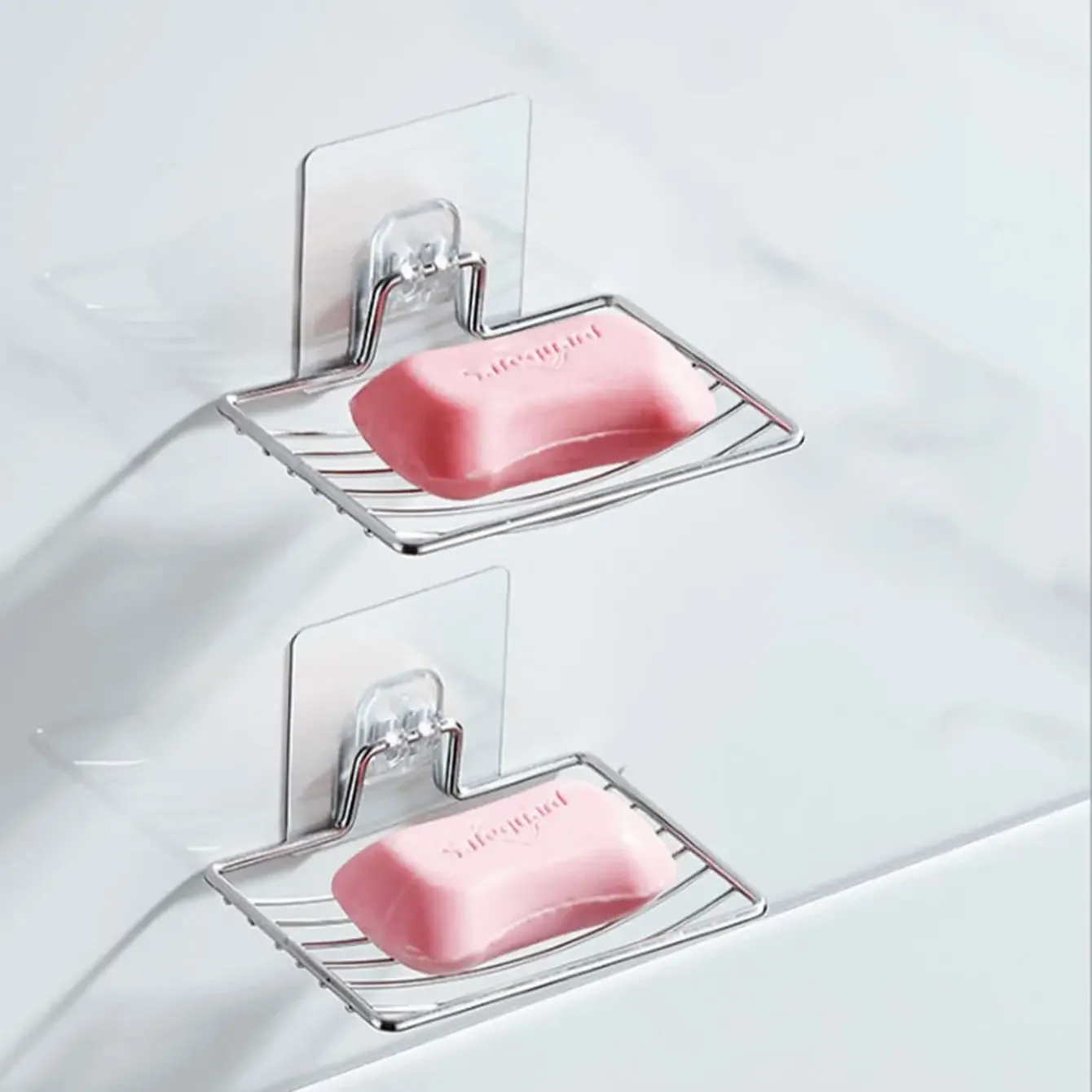 1pc-Stainless Steel Soap Rack Punch-free Nail-free Bathroom Single Layer Drain Wall Hanging Sucker Soap Box Light Luxury Shelf 2