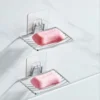 1pc-Stainless Steel Soap Rack Punch-free Nail-free Bathroom Single Layer Drain Wall Hanging Sucker Soap Box Light Luxury Shelf 2