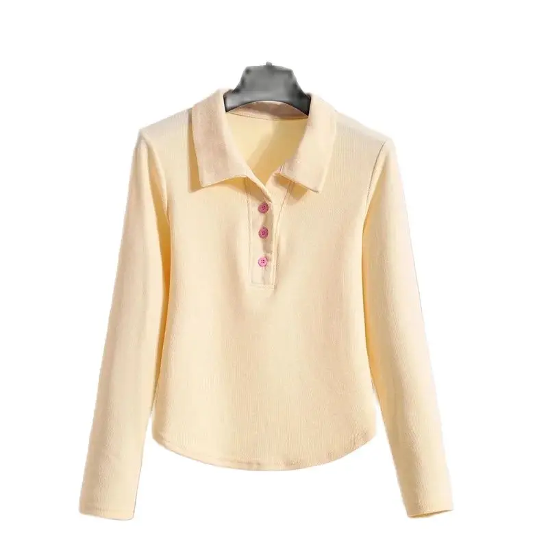 

Autumn Winter Short Pullover Shirt Women 2024 New Loose Polo Neck Pure Colour Casual Shirts Fashion Base Shirt Blouse Female