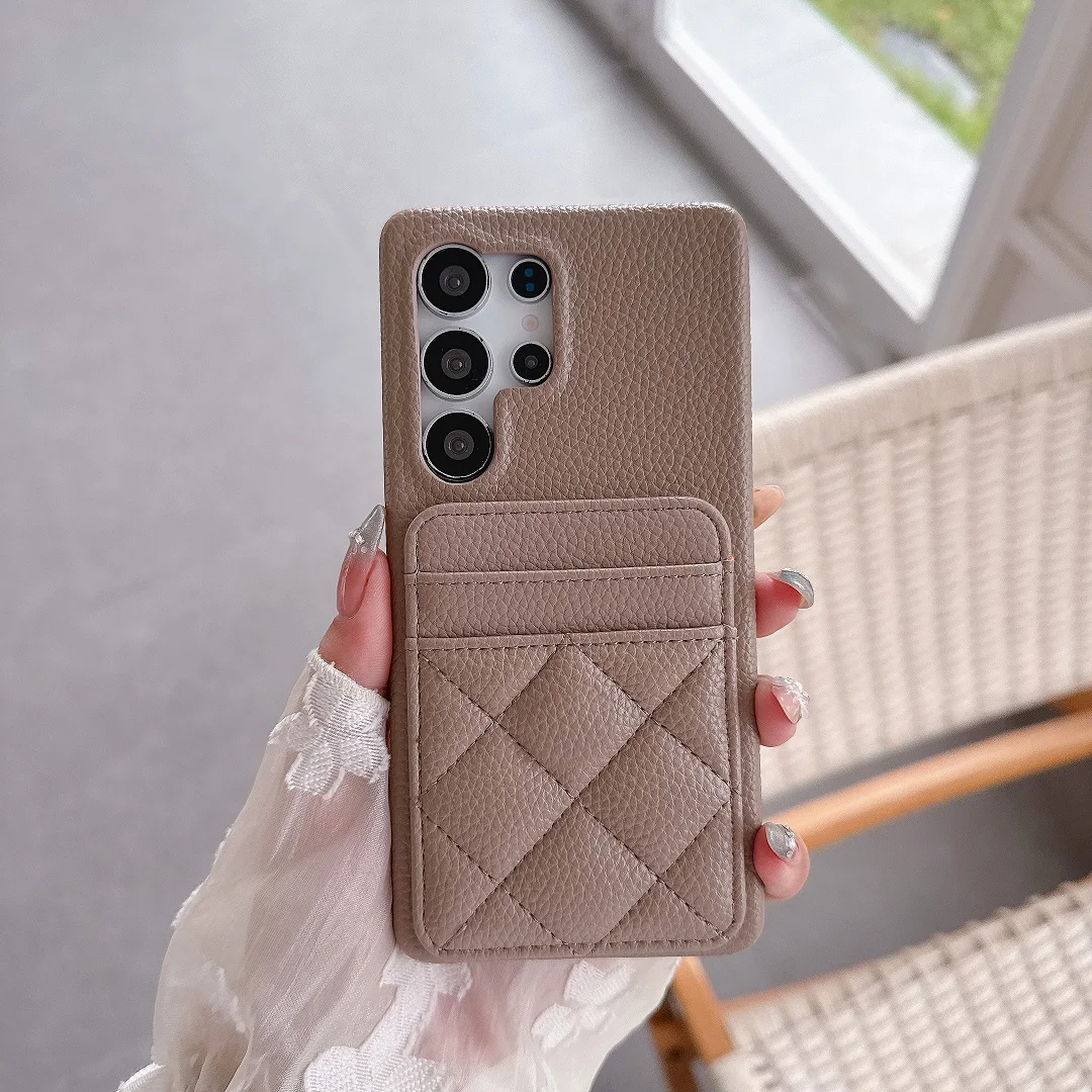 Luxury 3D Grid Leather Wallet Case with Dual Card Slots