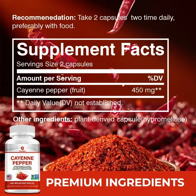 Cayenne Pepper Capsules Promotes Bones Joint and Heart Health Pain Relief Anti aging Improves Digestion Blood Circulation