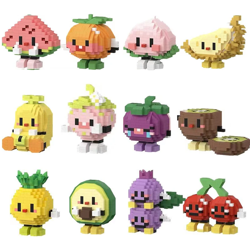 

Mini Building Block Cartoon Q version Kawaii Fruit Party Blocks Particle Assembly Puzzle Desktop ornaments Kild toy Holiday Gift