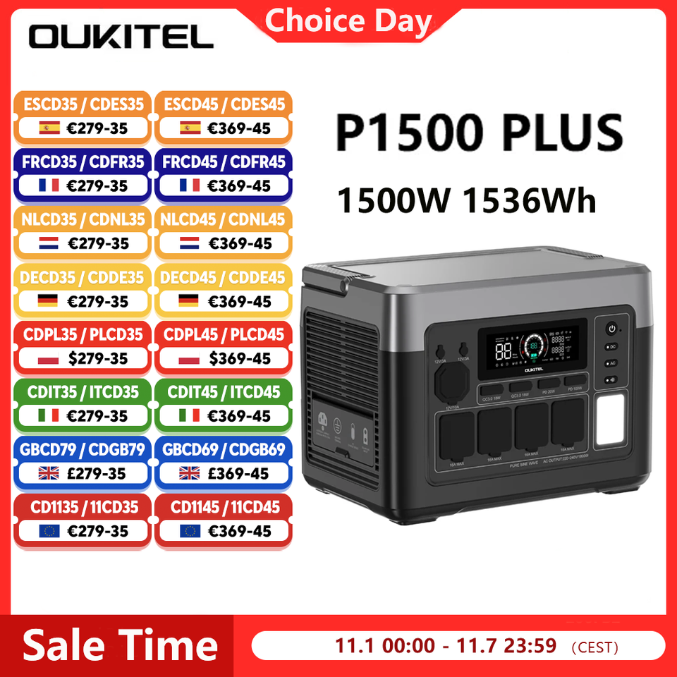  OUKITEL P1500 PLUS Portable Power Station 480000mAh 1536Wh Solar Generator with LiFePO4 Battery Fast Charging Smart App Control 