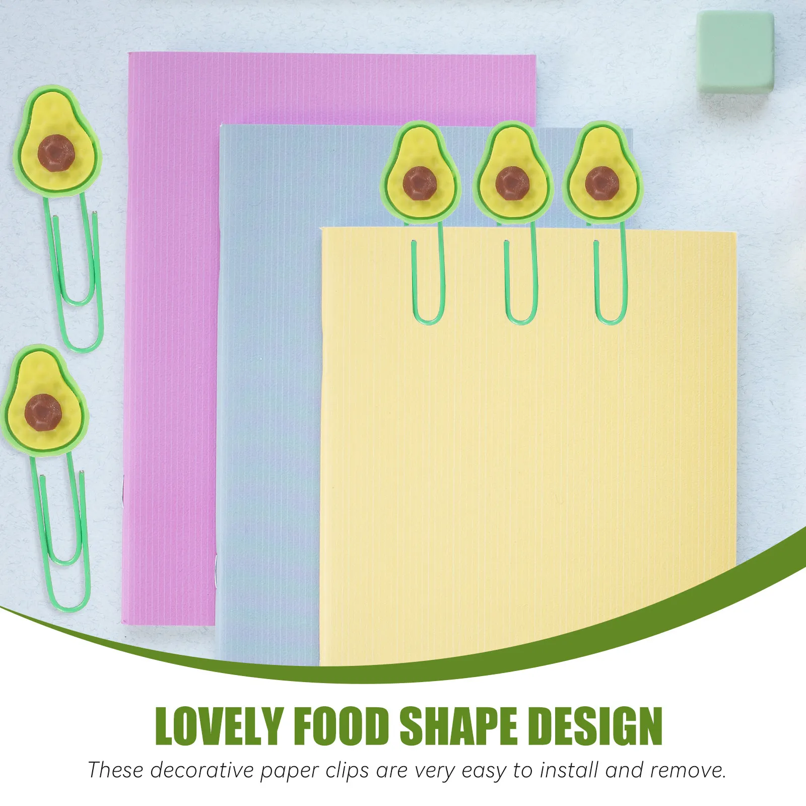 6Pcs 아보카도 모양의 종이 클립 사무실 학교를위한 과일 디자인 북마크 클램프 DIY 사진 앨범 카드 봉투 홀더 크리 에이 티브