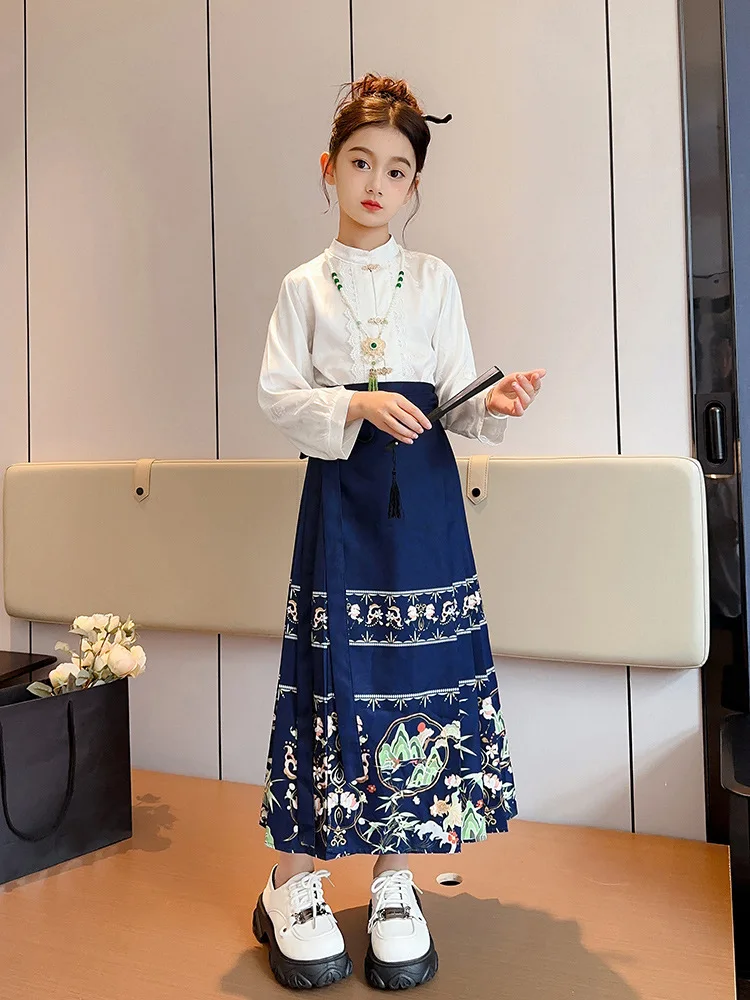 

New Girls' Autumn Clothes Chinese Tang Embroidered Ancient Style Horse-Face Skirt Two-Piece Suit