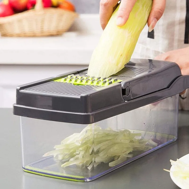 Vegetable Chopper 14-in-1 CHOOBY Onion Chopper Dicer with Container Multifunctional Veggie Slicer Food Cutter with 9 Stainless Steel Blades Household