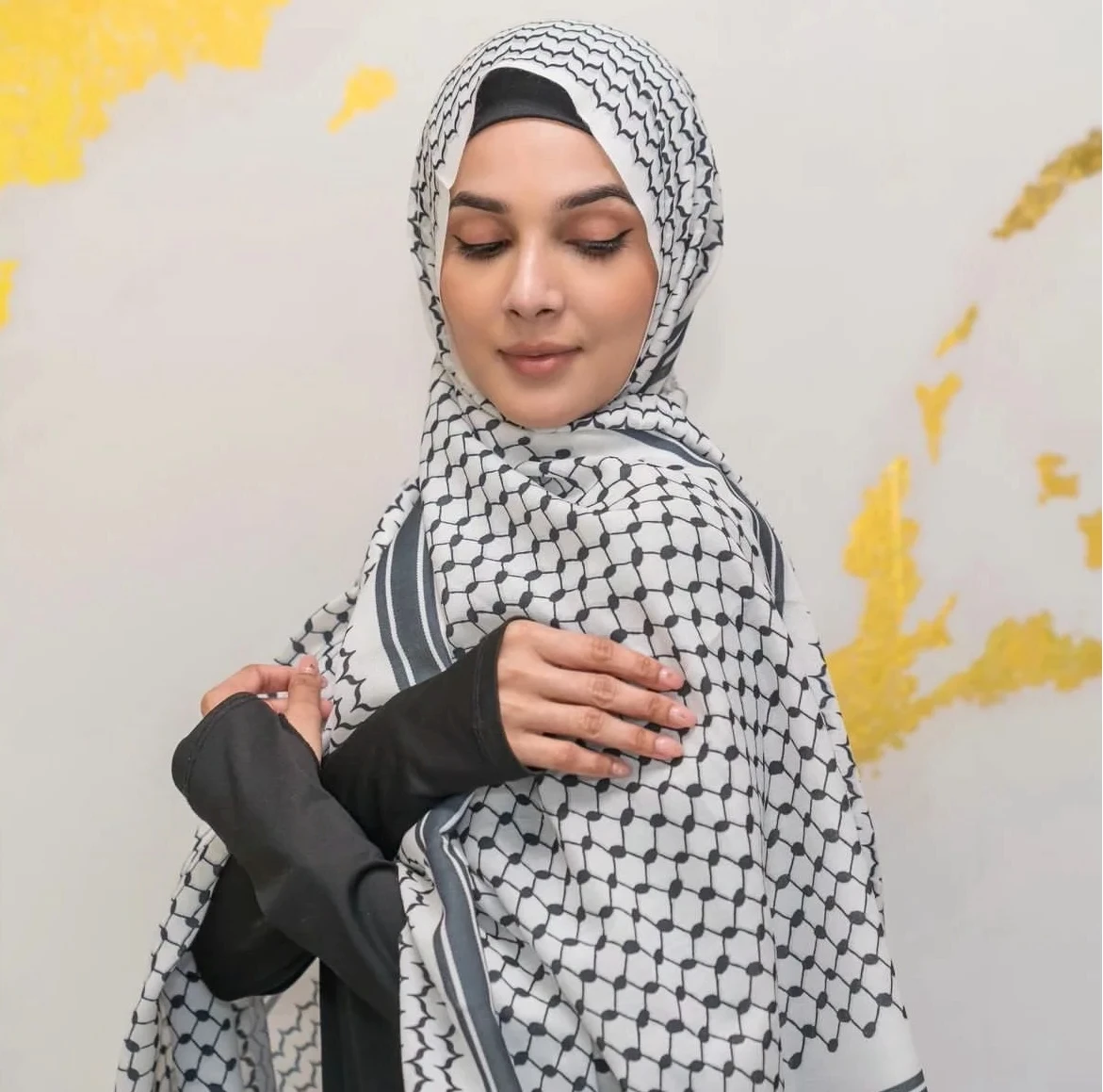 

Palestinian Chiffon Scarf Printed Chiffon Hijab Headband Brown Long Hijabs For Woman Muslim Arab Turban Shawls Islamic Clothing