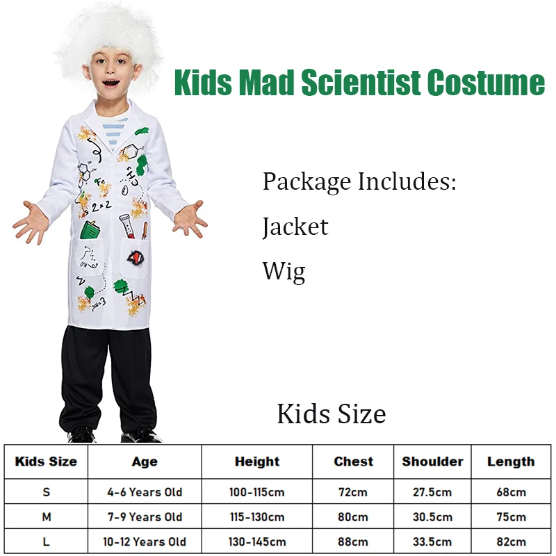 Disfraz de científico loco para niños y niñas, mono de laboratorio, monos  de investigación, fiesta de Halloween, accesorios de Carnaval geniales -  AliExpress