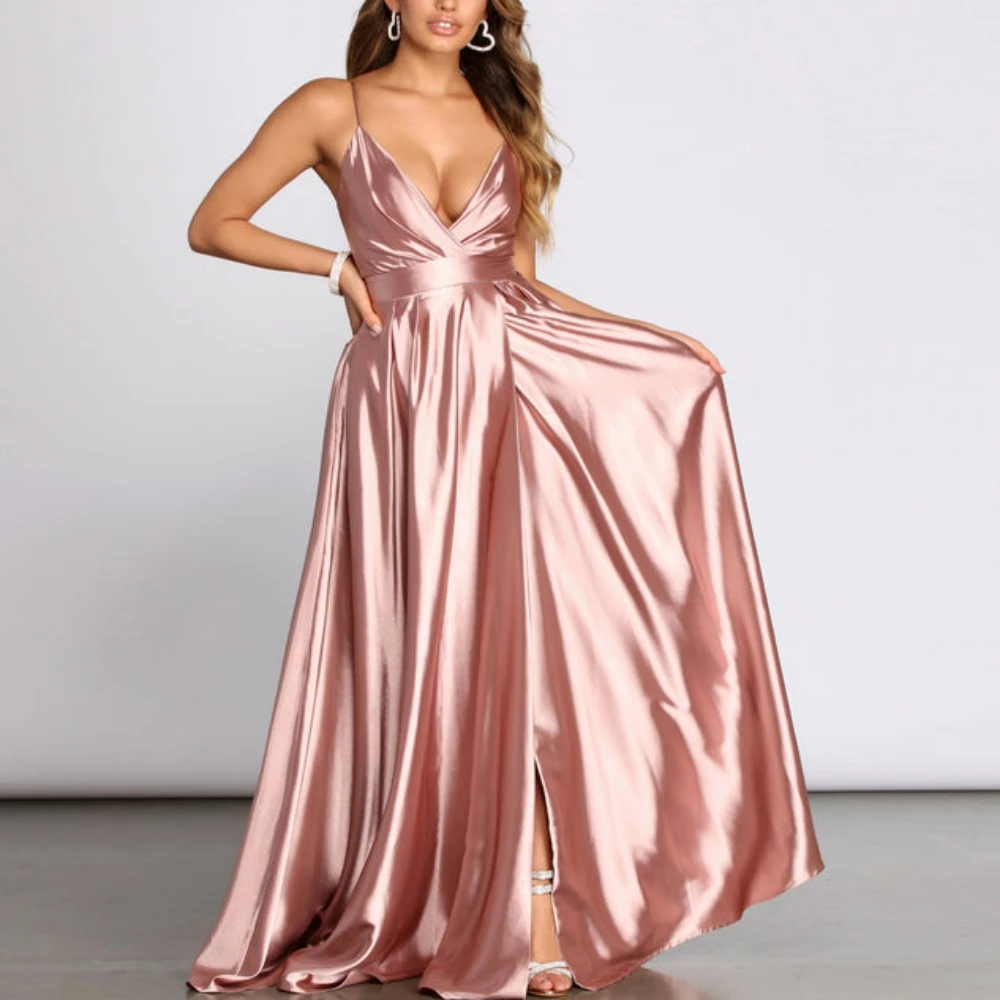 

Sexy Simple Prom Dress For Women Spaghetti Straps V Neck Evening Gowns A Line Floor Length Backless Party Dresses فساتين السهرة