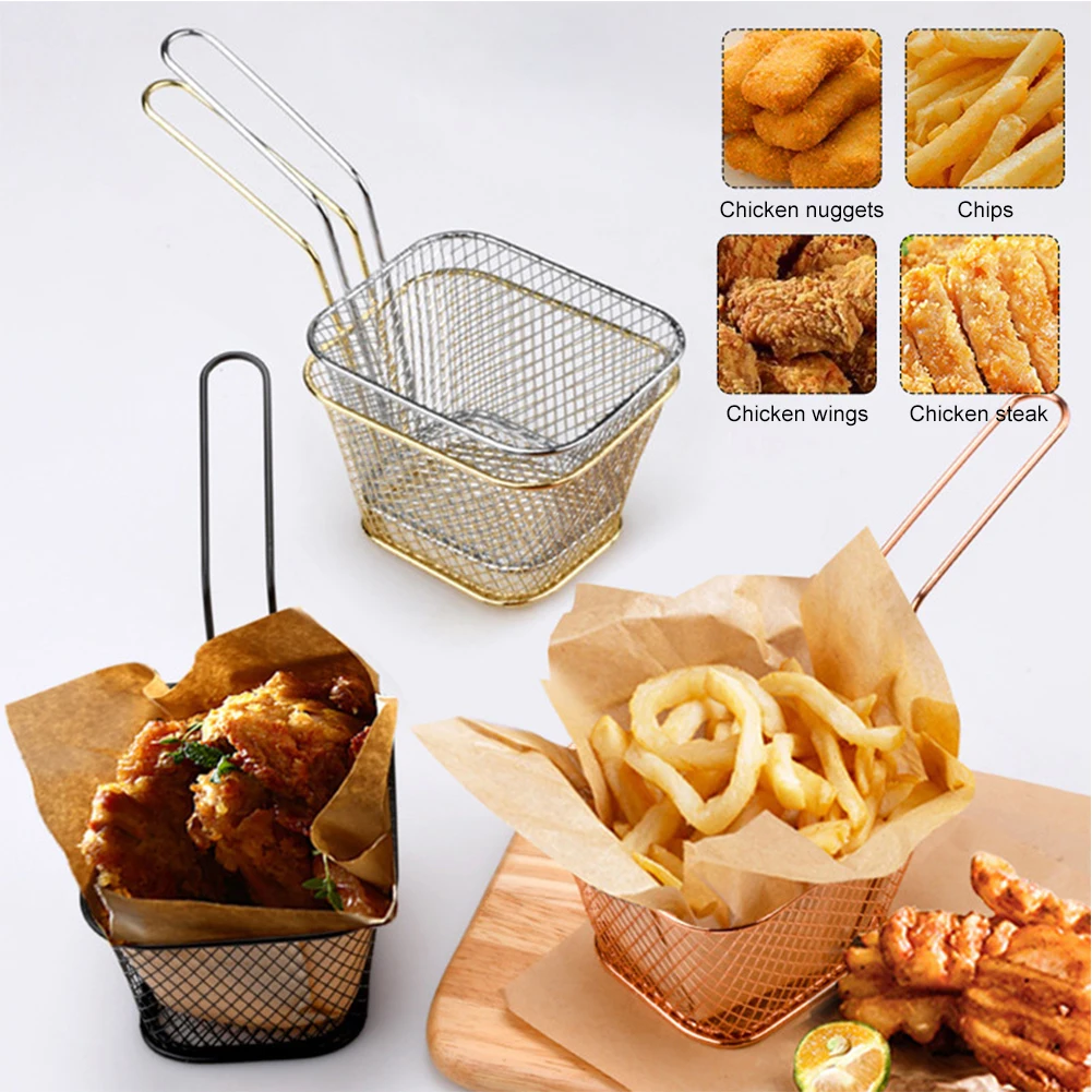 

French Fries Basket Portable Stainless Steel Chips Mini Frying Basket Strainer Fryer Kitchen Cooking Chef Basket Colander Tool