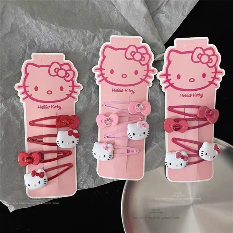 

4Pcs Sanrio Kawaii Anime Hello Kitty Hair Clip Accessory Barrette Cute Sweet Cartoon Hair Clip Headwear Lovely Gifts for Girls